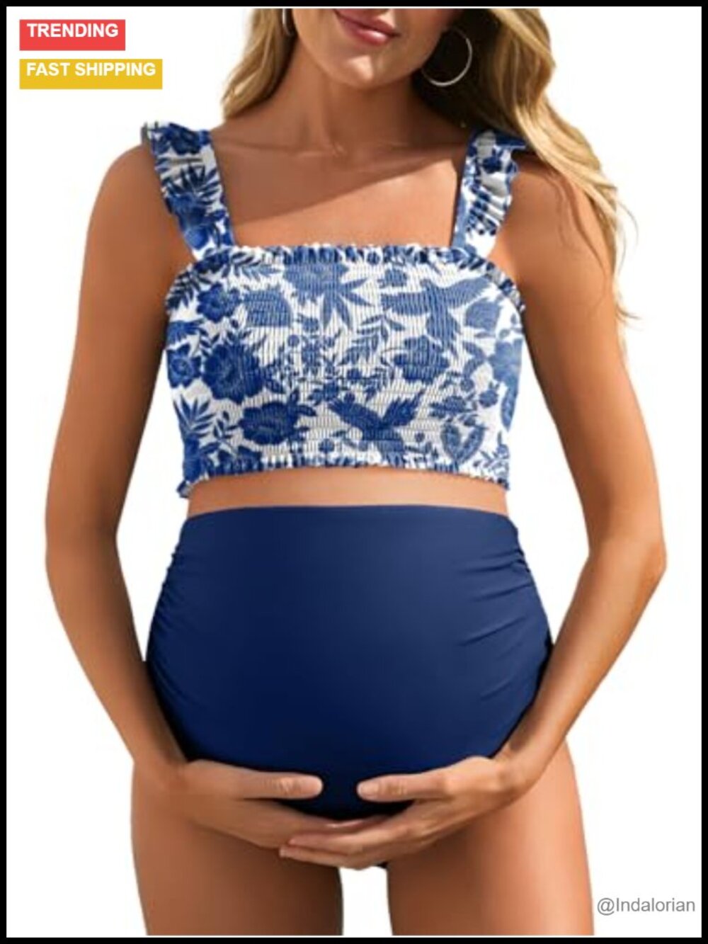 Maternity Bikini Set High Waist Ruched Removable Padded Cups Swimwear